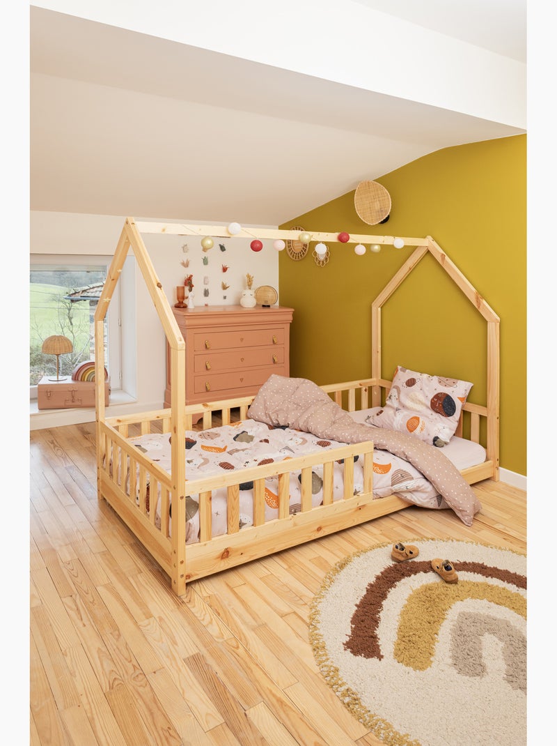 Couette imprimée + 2 taies d'oreiller coton imprimé sky dream Rose - Kiabi