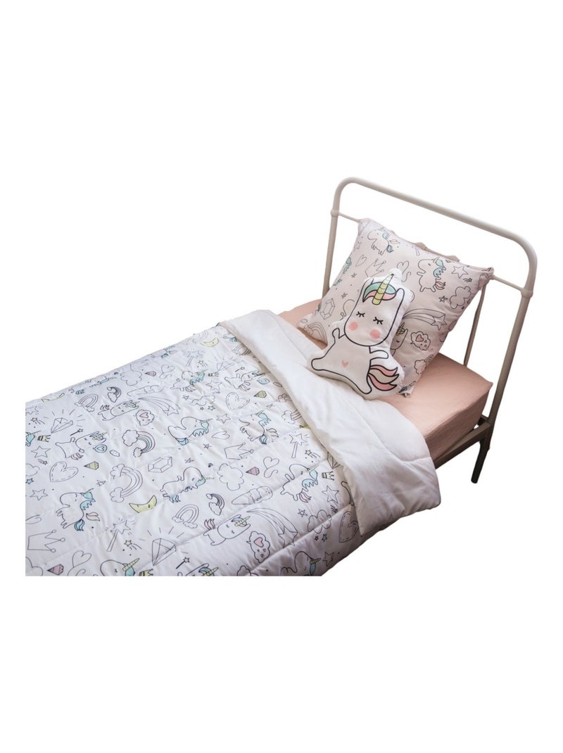 Couette imprimee + coussin + taie 140 x 200 cm Lili la licorne Blanc - Kiabi