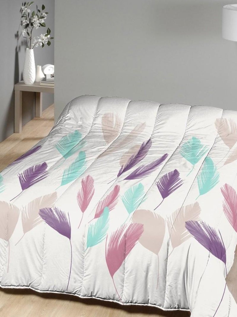Couette imprimée double face 140x200 cm Plumes Blanc - Kiabi
