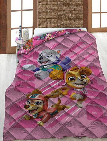 Couette Imprimée Enfant Pat Patrouille Rose, Lit 1 place, Réversible Matelassée 140x200 cm