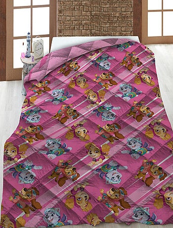 Couette Imprimée Enfant Pat Patrouille Rose, Lit 1 place, Réversible Matelassée 140x200 cm