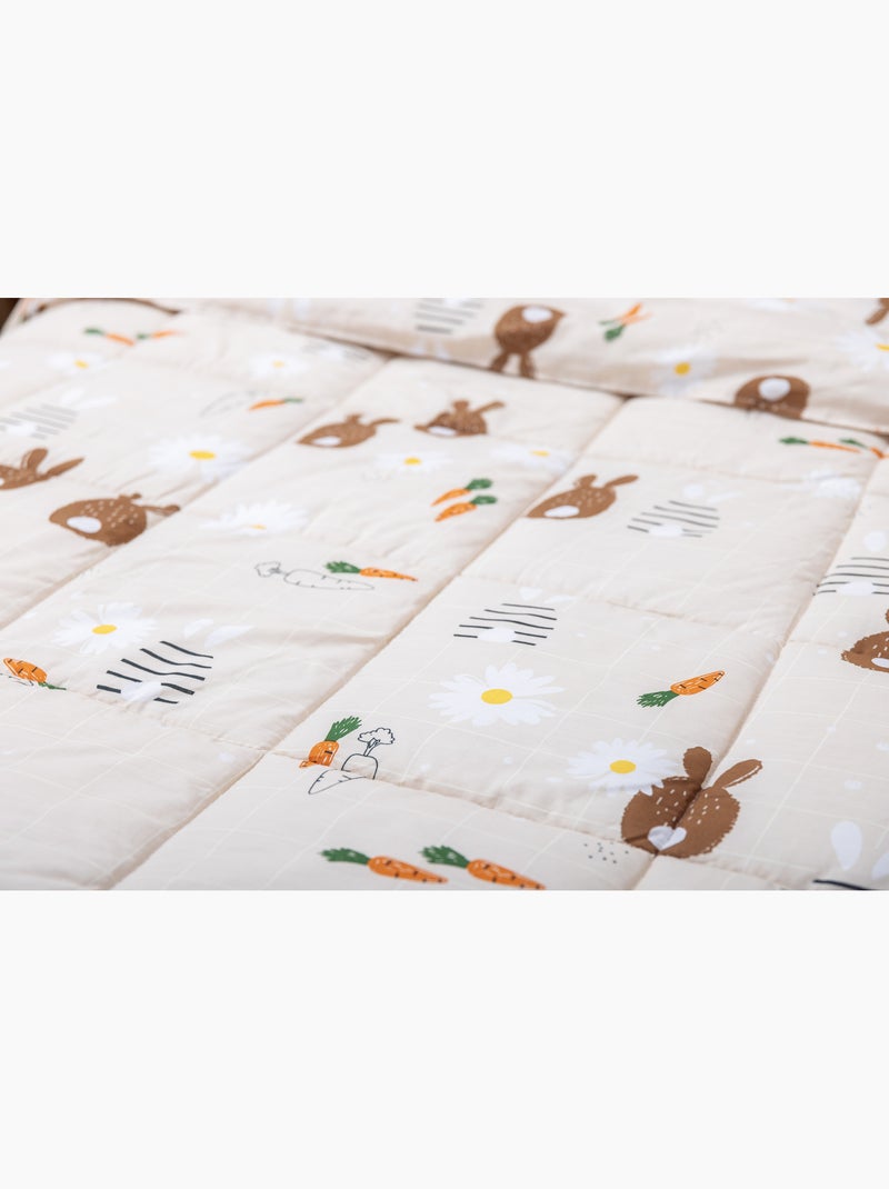 Couette imprimée tempérée - + 2 taies assorties - Lapin Pompon Beige - Kiabi