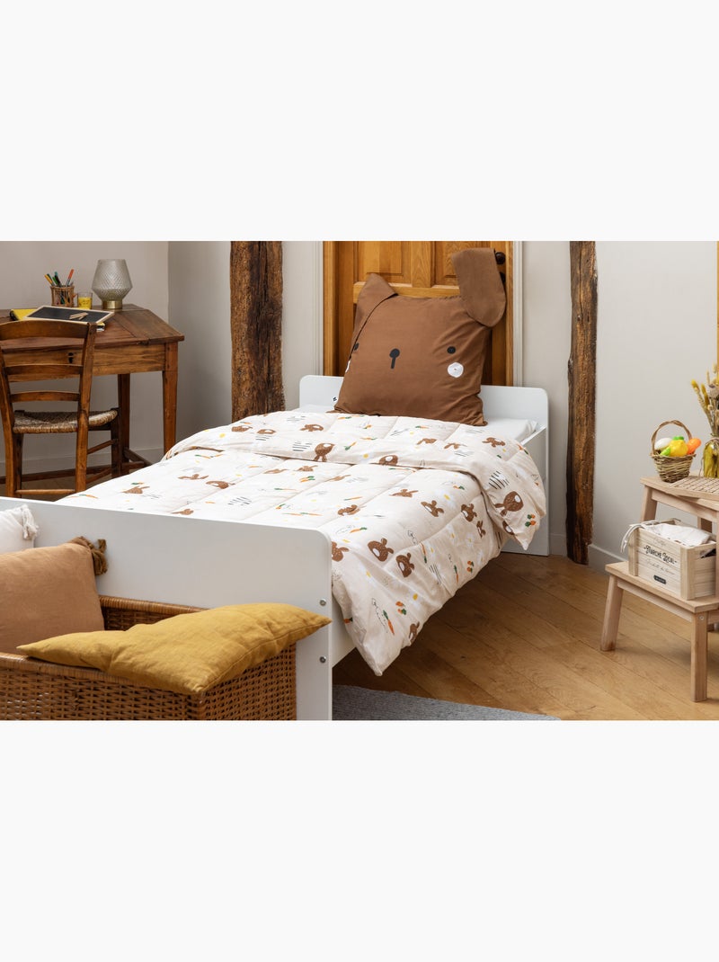 Couette imprimée tempérée - + 2 taies assorties - Lapin Pompon Beige - Kiabi