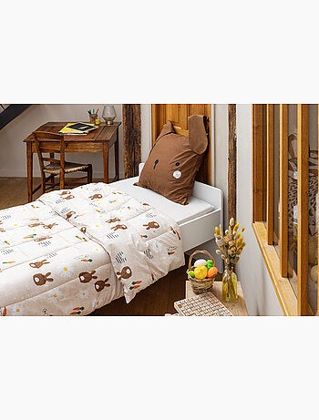 Couette imprimée tempérée - + 2 taies assorties - lapin pompon