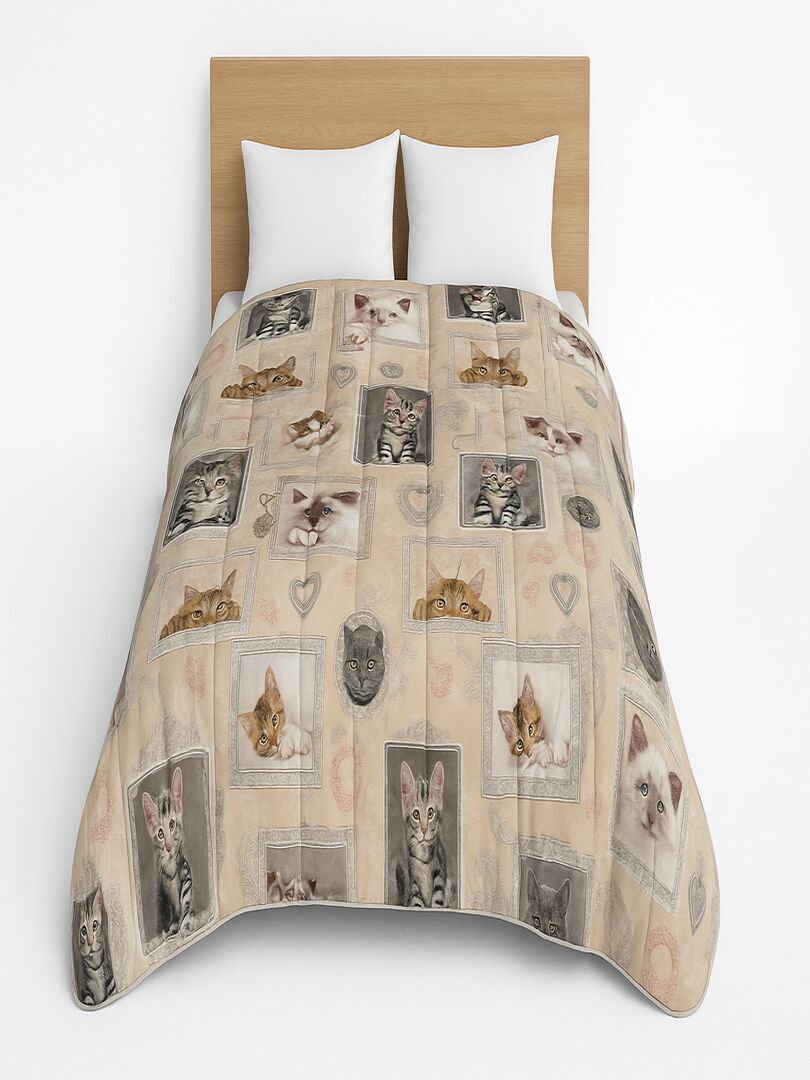 Housse de Couette - Chat Blanc - 200x200cm - 2 Taies d'Oreillers