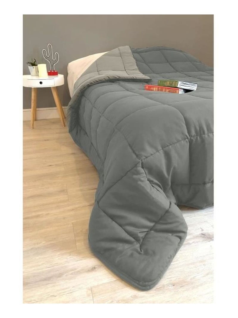 Couette légère réversible bicolore en microfibre 200 gr/m² Gris clair - Kiabi