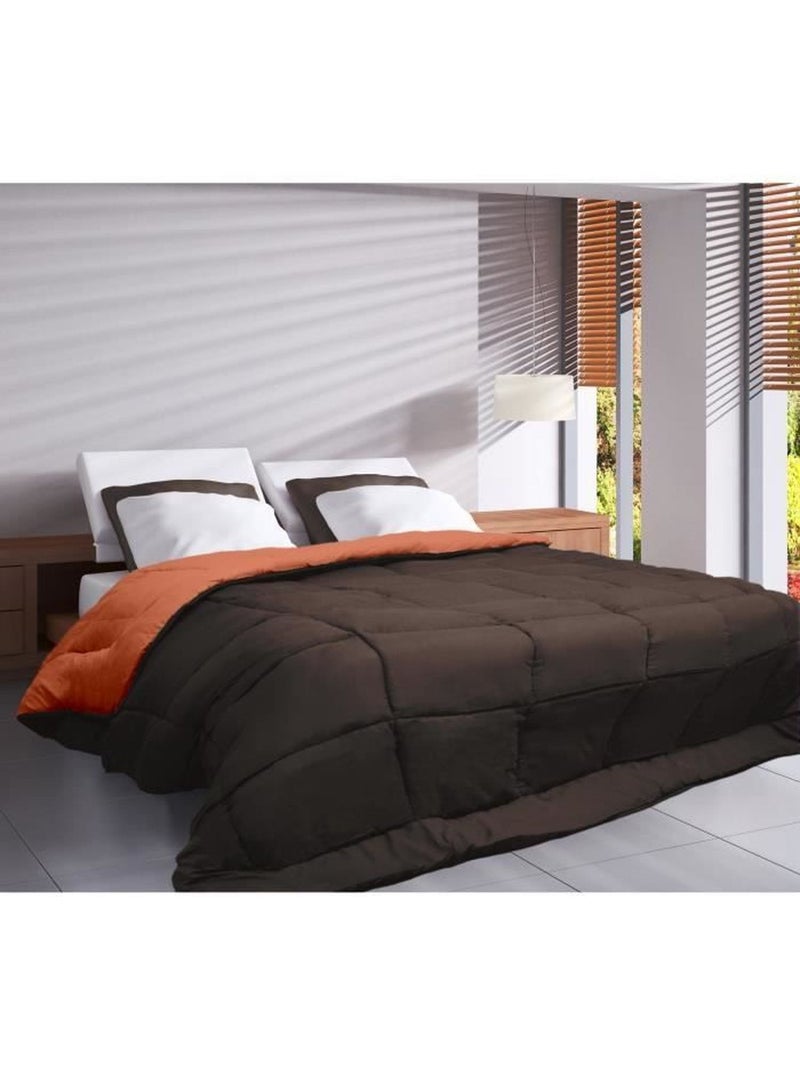 Couette légère réversible bicolore en microfibre 200 gr/m² Marron chocolat - Kiabi