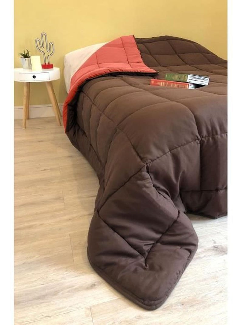 Couette légère réversible bicolore en microfibre 200 gr/m² Marron chocolat - Kiabi
