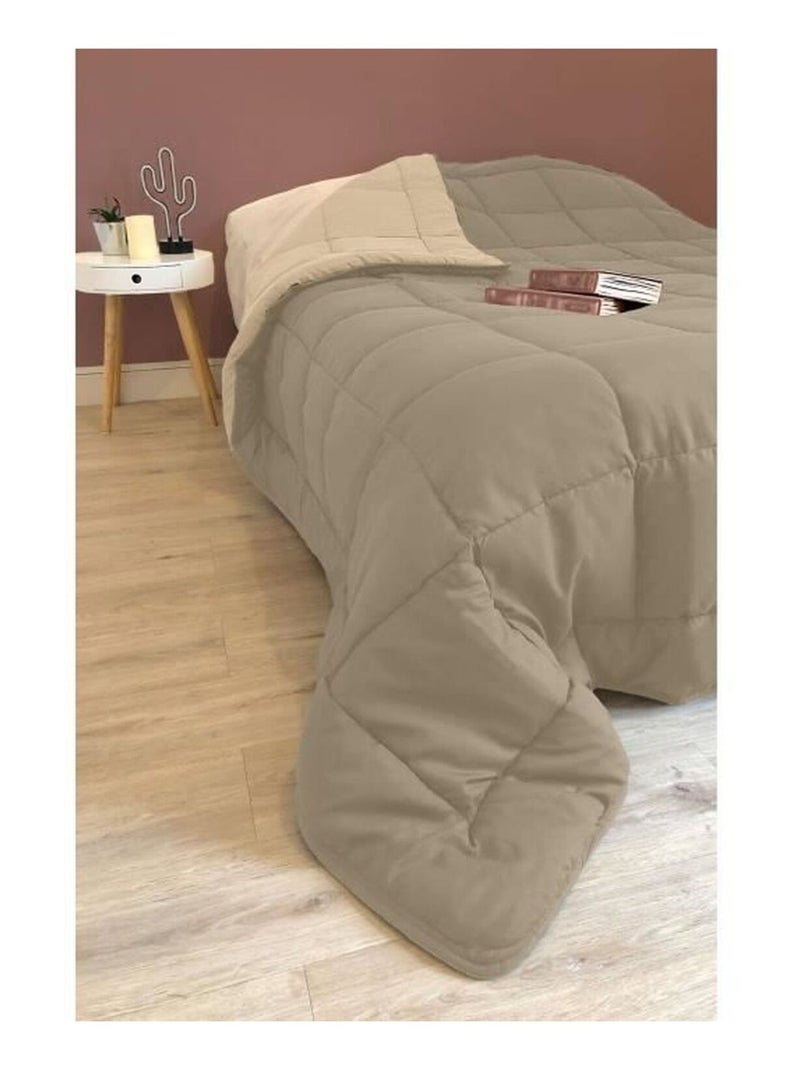 Couette légère réversible bicolore en microfibre 200 gr/m² Taupe - Kiabi