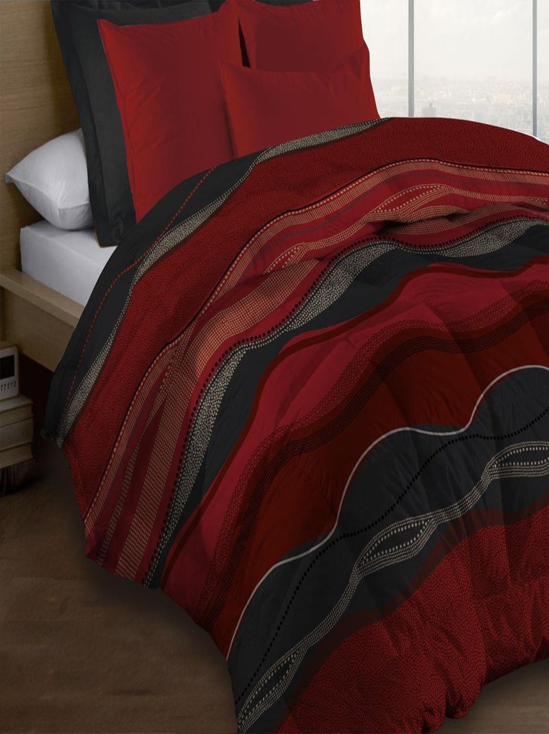 Couette microfibre 220x240 - Imprimée double-face - 550 grs/m2 - Baltic rouge Noir Rouge - Kiabi
