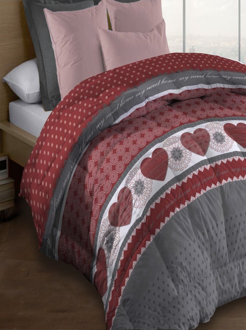 Couette microfibre 220x240 - Imprimée double-face - 550 grs/m2 - Cœurs rouge - Kiabi
