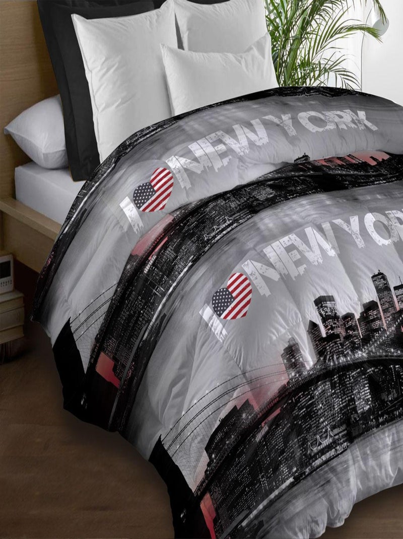 Couette microfibre 220x240 - Imprimée double-face - 550 grs/m2 - New-York Noir - Kiabi