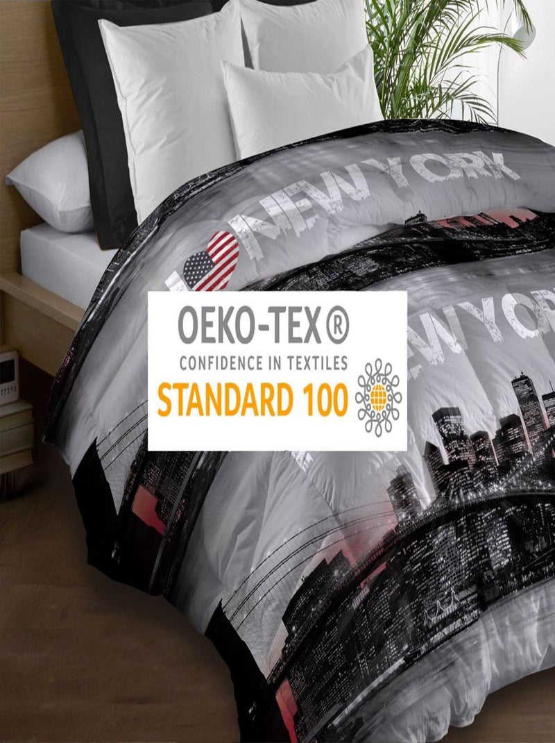 Couette microfibre 220x240 - Imprimée double-face - 550 grs/m2 - New-York Noir - Kiabi