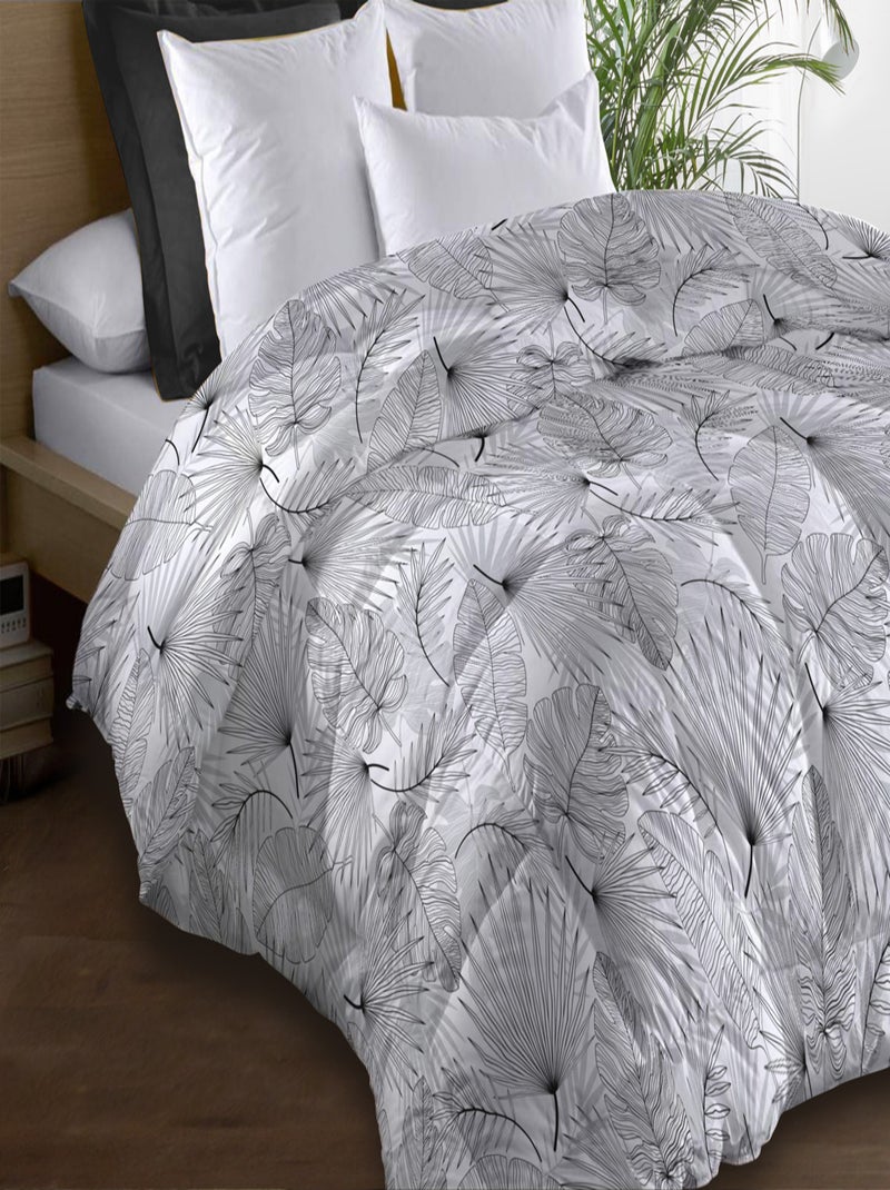 Couette microfibre 220x240 - Imprimée double-face - 550 grs/m2 - Olinda gris Blanc Gris Noir - Kiabi