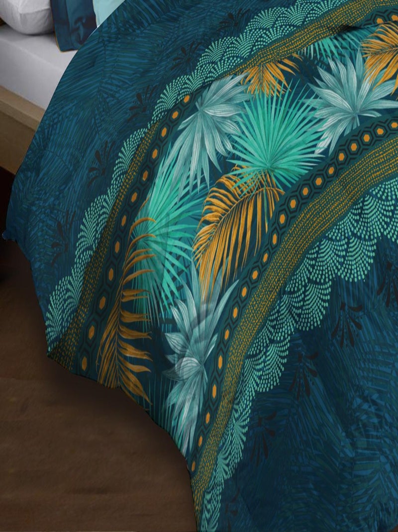 Couette microfibre 220x240 - Imprimée double-face - 550 grs/m2 - Paraiso Bleu Vert - Kiabi