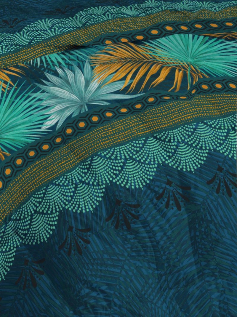 Couette microfibre 220x240 - Imprimée double-face - 550 grs/m2 - Paraiso Bleu Vert - Kiabi