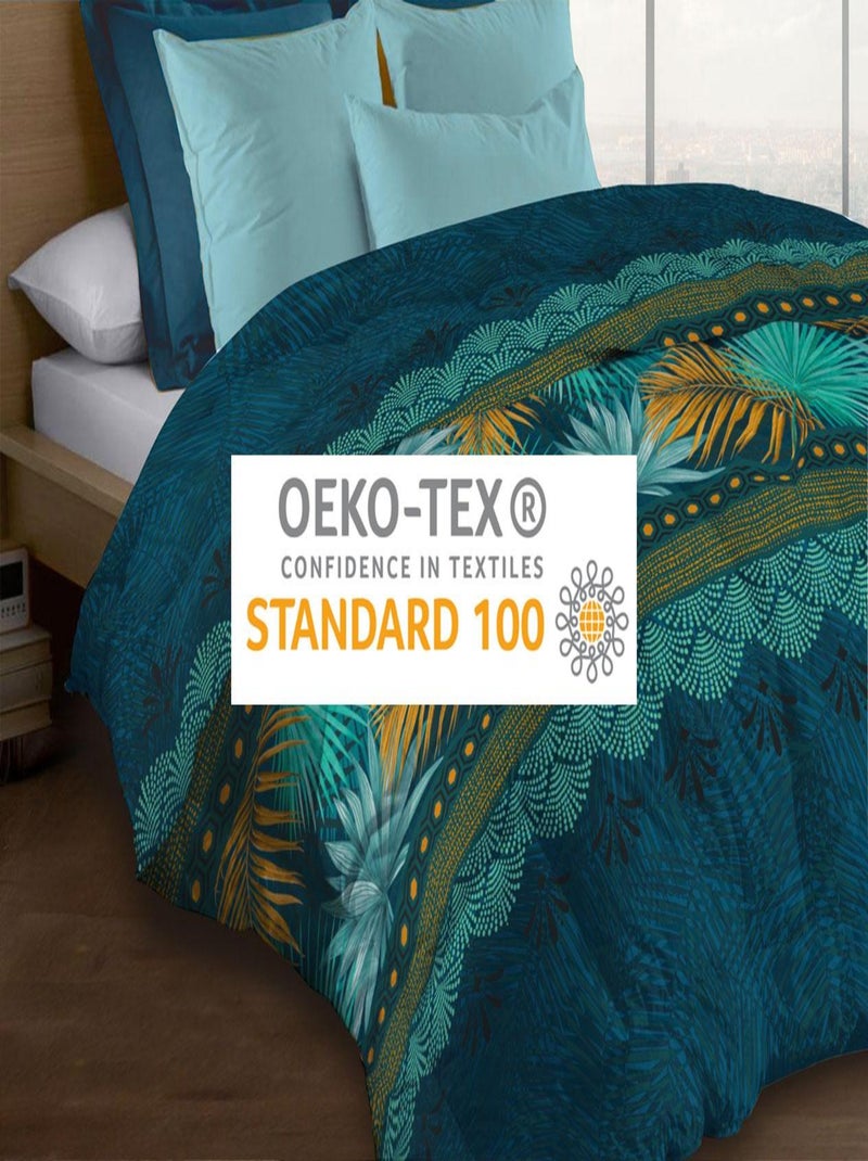 Couette microfibre 220x240 - Imprimée double-face - 550 grs/m2 - Paraiso Bleu Vert - Kiabi