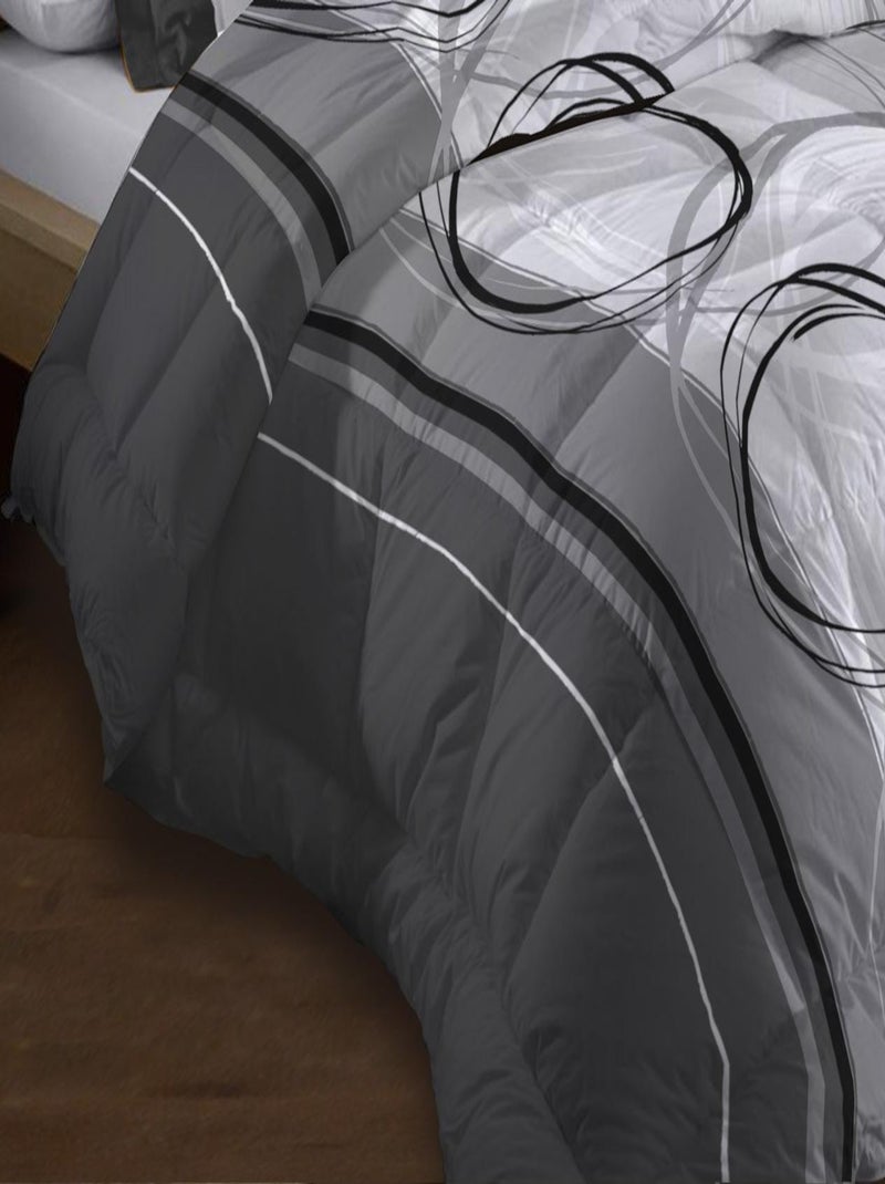 Couette microfibre 220x240 - Imprimée double-face - 550 grs/m2 - Roue libre gris Gris Blanc - Kiabi