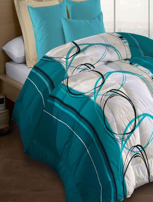 Couette microfibre 220x240 - Imprimée double-face - 550 grs/m2 - Roue libre turquoise - Kiabi