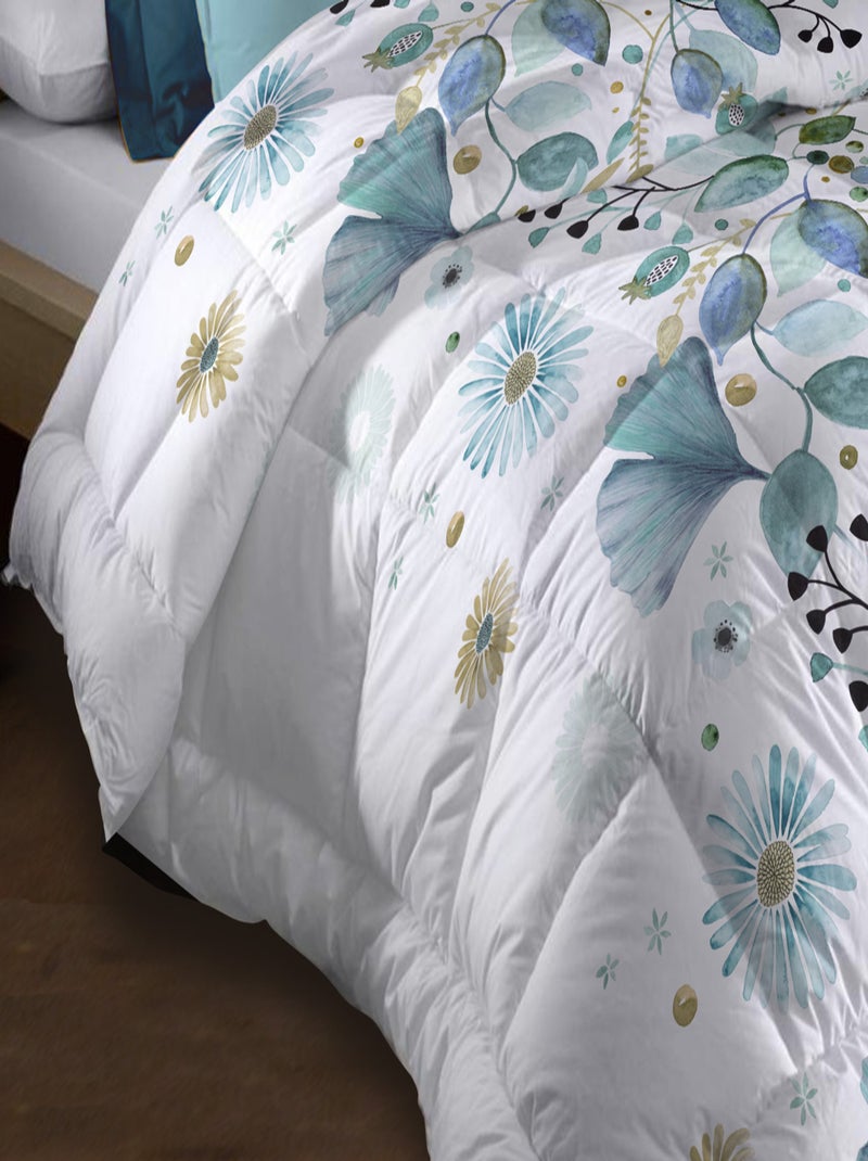Couette microfibre 220x240 cm - Imprimée double-face - 550 grs/m2 - Bloom Bleu - Kiabi