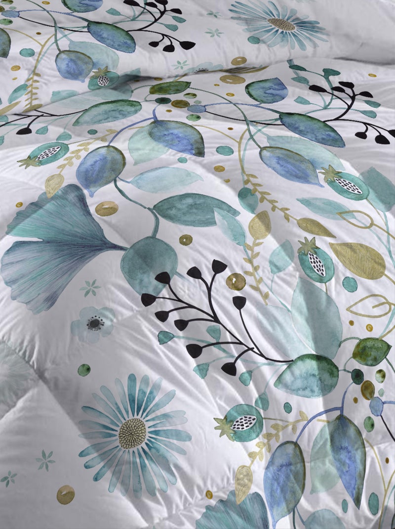 Couette microfibre 220x240 cm - Imprimée double-face - 550 grs/m2 - Bloom Bleu - Kiabi