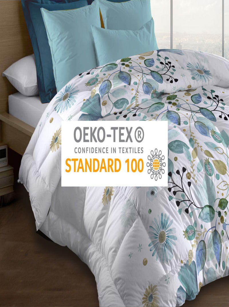 Couette microfibre 220x240 cm - Imprimée double-face - 550 grs/m2 - Bloom Bleu - Kiabi