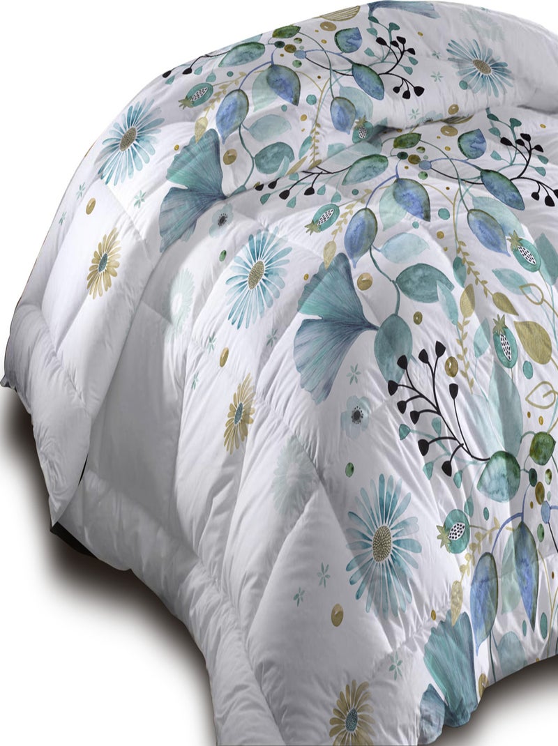 Couette microfibre 220x240 cm - Imprimée double-face - 550 grs/m2 - Bloom Bleu - Kiabi
