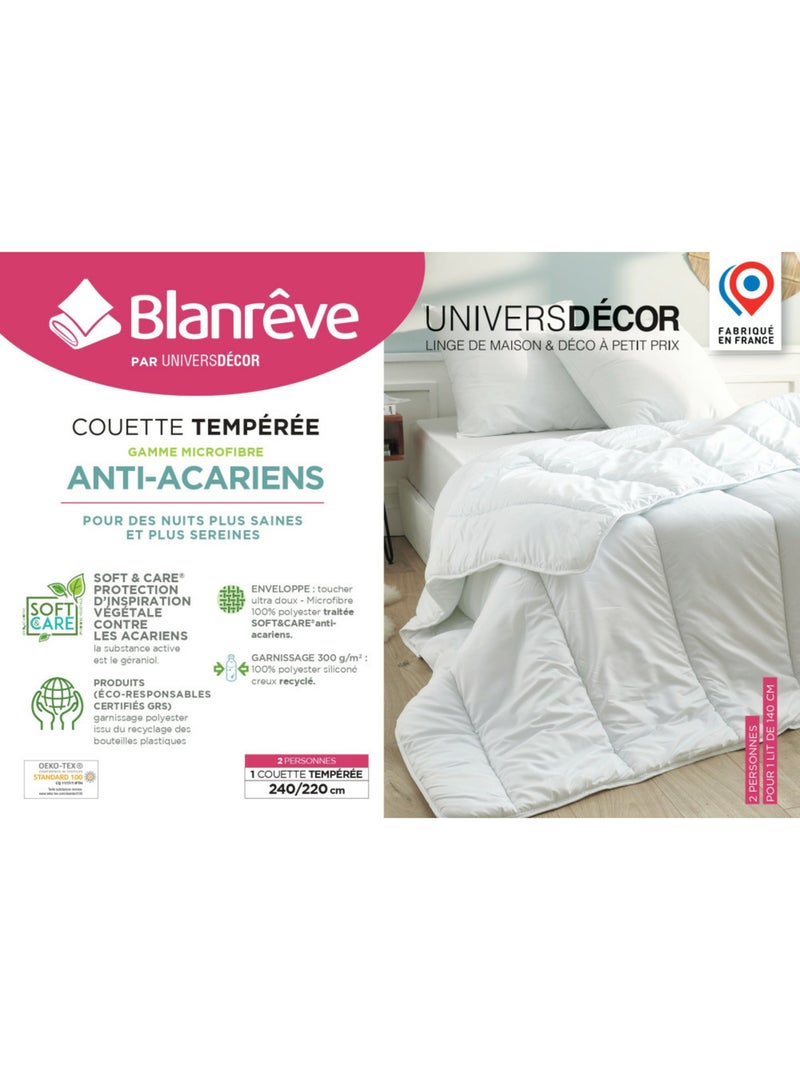 Couette Microfibre 240 x 220 cm – Anti-Acarien – 300 g/m² – Fabriquée en France Blanc - Kiabi