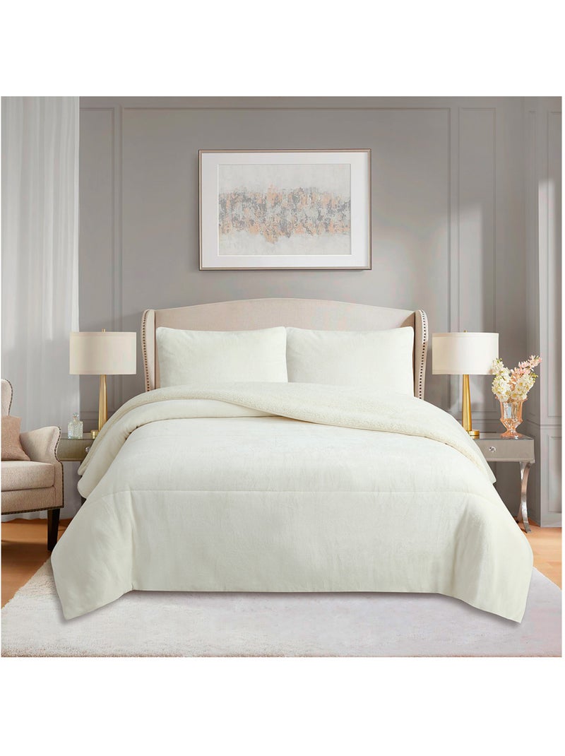 Couette polaire microfibre doublé sherpa BICOLORE, par Soleil d'ocre Ecru - Kiabi