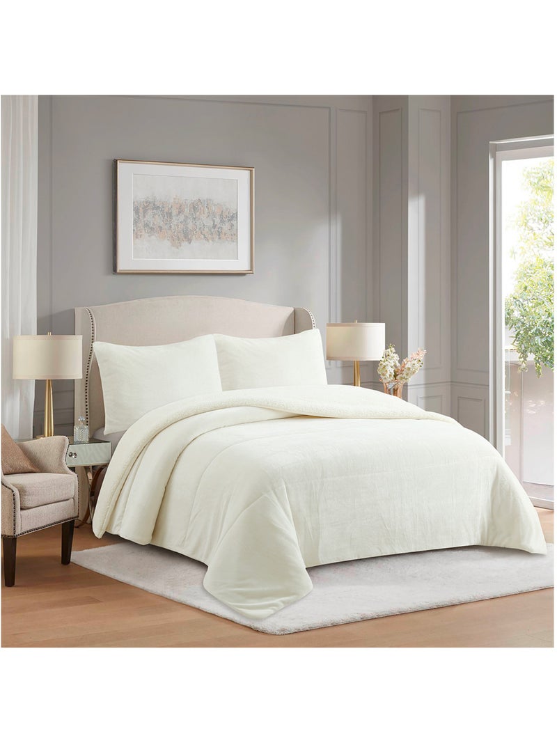 Couette polaire microfibre doublé sherpa BICOLORE, par Soleil d'ocre Ecru - Kiabi