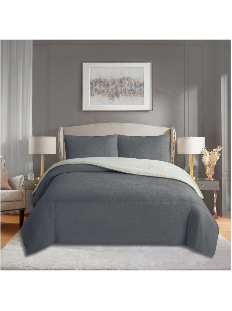 Couette polaire microfibre doublé sherpa BICOLORE, par Soleil d'ocre gris anthracite - Kiabi