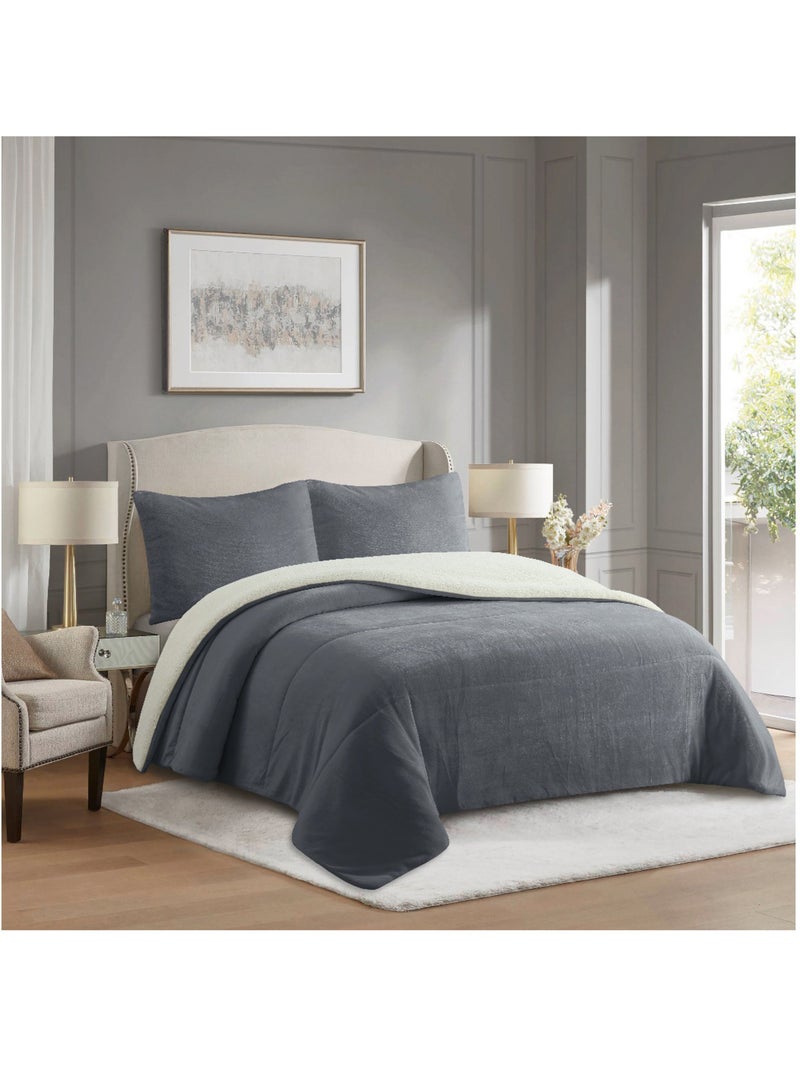 Couette polaire microfibre doublé sherpa BICOLORE, par Soleil d'ocre gris anthracite - Kiabi