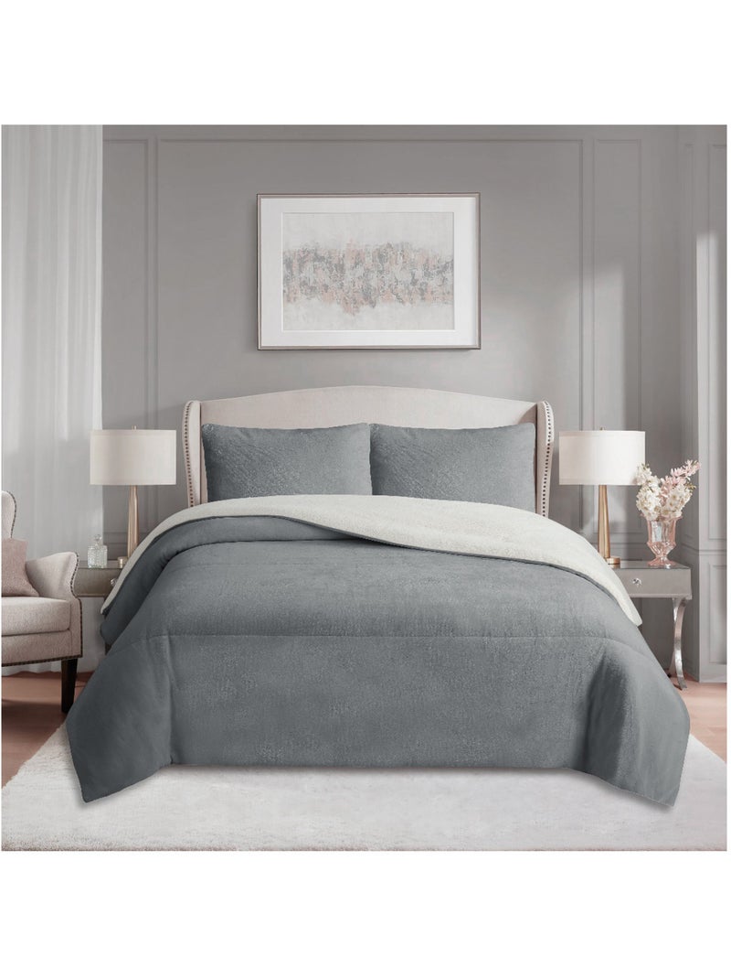 Couette polaire microfibre doublé sherpa BICOLORE, par Soleil d'ocre Gris - Kiabi
