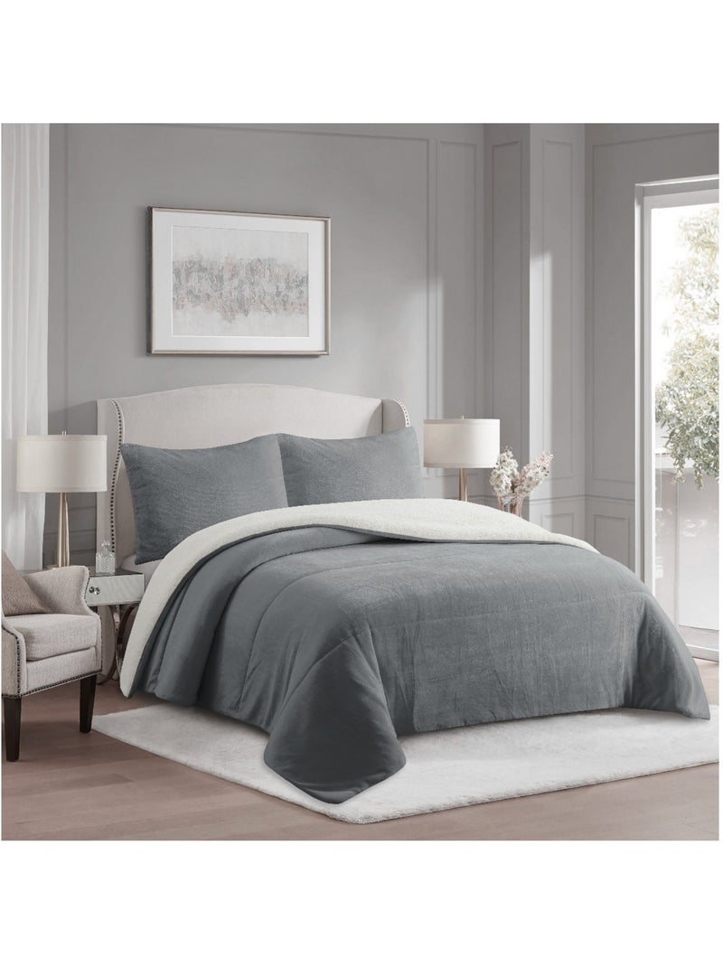 Couette polaire microfibre doublé sherpa BICOLORE, par Soleil d'ocre Gris - Kiabi