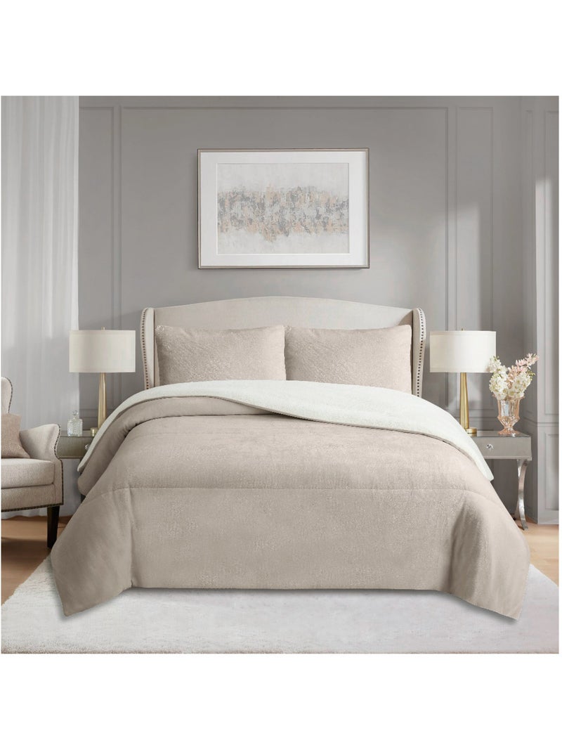 Couette polaire microfibre doublé sherpa BICOLORE, par Soleil d'ocre Taupe - Kiabi