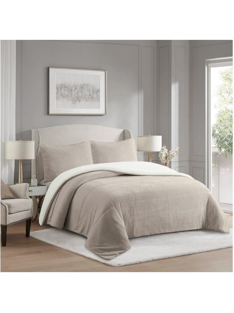 Couette polaire microfibre doublé sherpa BICOLORE, par Soleil d'ocre Taupe - Kiabi