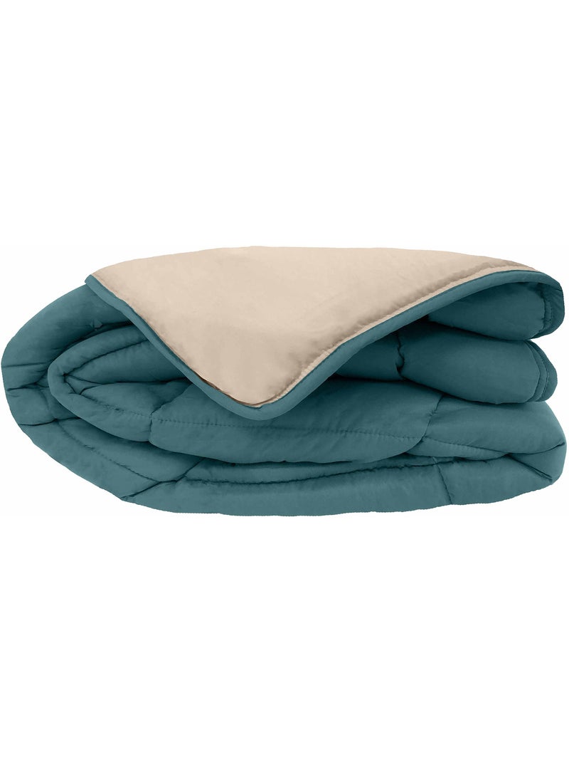 Couette polyester COCOON BICOLORE fibre creuse siliconée Chaud (hiver) Bleu polaire - Kiabi