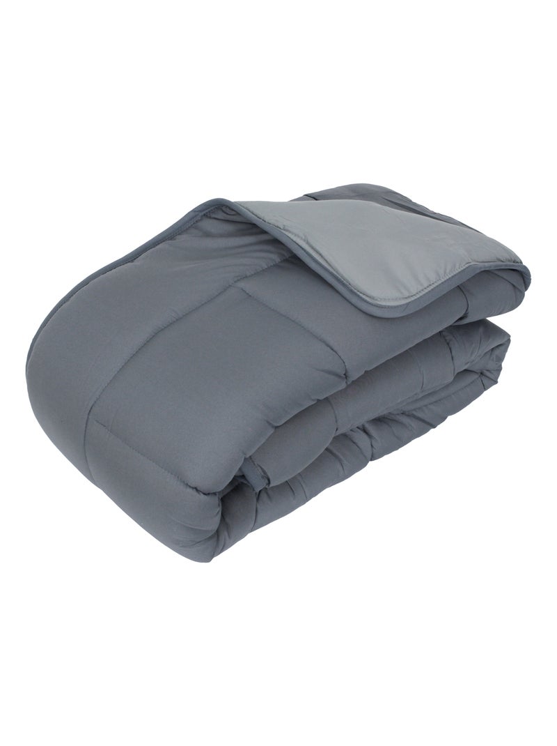 Couette polyester COCOON BICOLORE fibre creuse siliconée Chaud (hiver) Gris - Kiabi