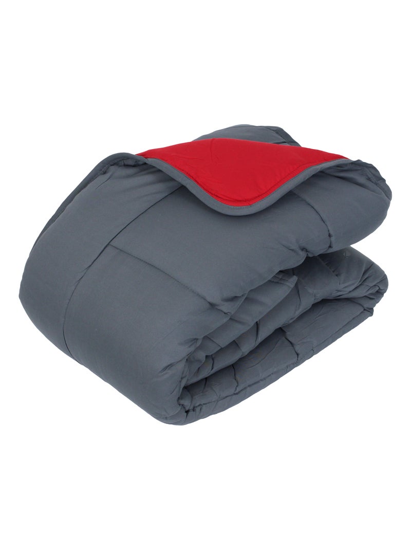 Couette polyester COCOON BICOLORE fibre creuse siliconée Chaud (hiver) Gris Rouge - Kiabi