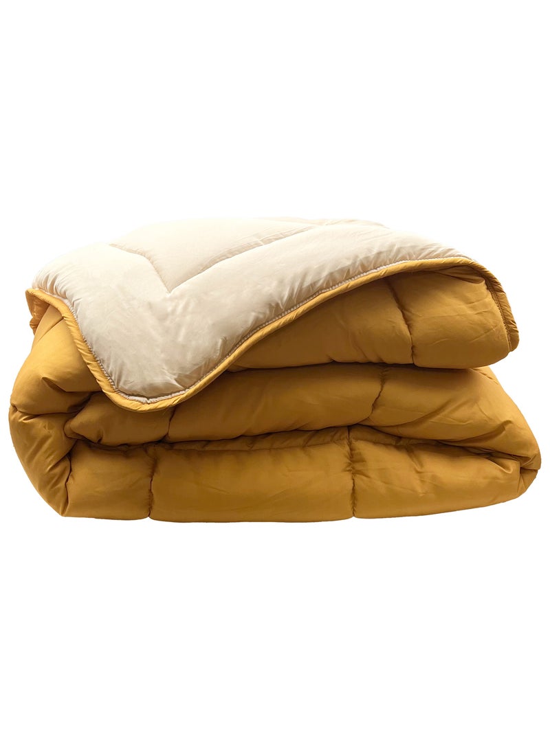 Couette polyester COCOON BICOLORE fibre creuse siliconée Chaud (hiver) Jaune moutarde - Kiabi