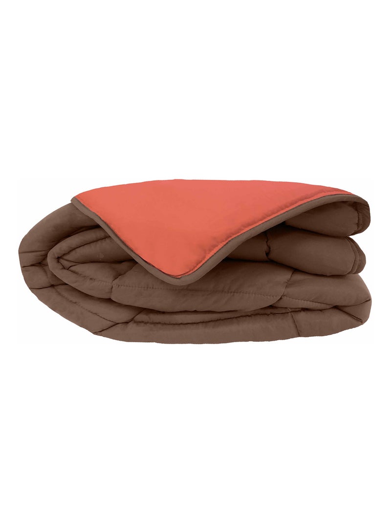 Couette polyester COCOON BICOLORE fibre creuse siliconée Chaud (hiver) Orange corail - Kiabi