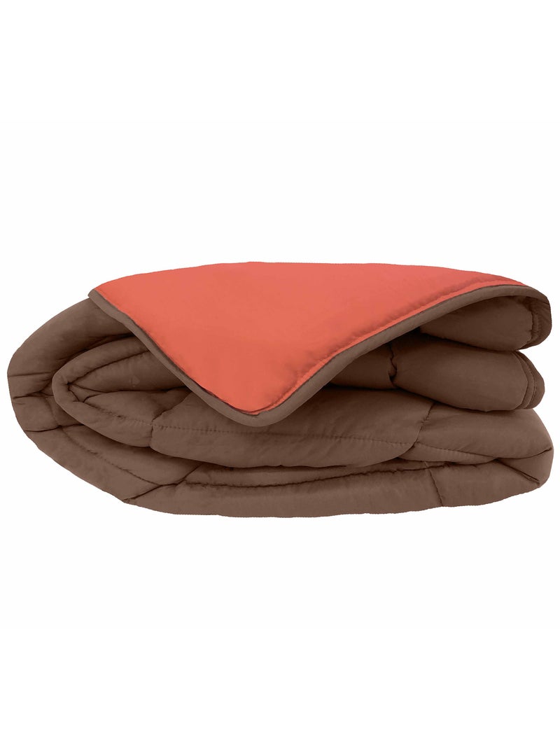 Couette polyester COCOON BICOLORE fibre creuse siliconée Chaud (hiver) Orange corail - Kiabi