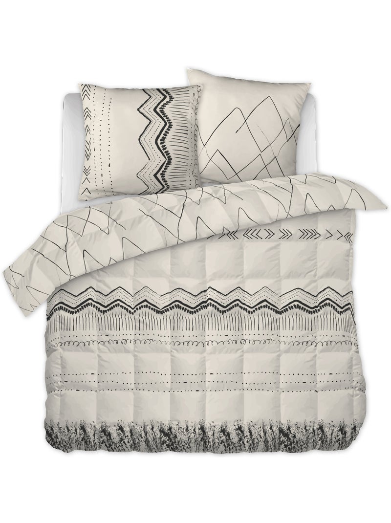 Couette tempérée + 2 taies d’oreiller – coton 57 fils – imprimé berbère Beige naturel - Kiabi