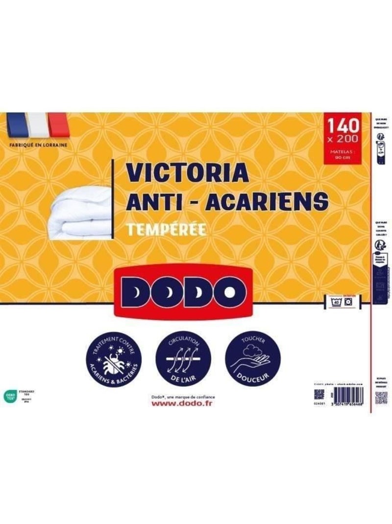 Couette Tempérée 300 gr/m² - DODO - VICTORIA - Anti-Acariens - 140 x 200 cm - Blanc Blanc - Kiabi