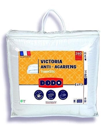 Couette tempérée 300gr/m² - dodo - victoria - anti-acariens - 240 x 260 cm - blanc
