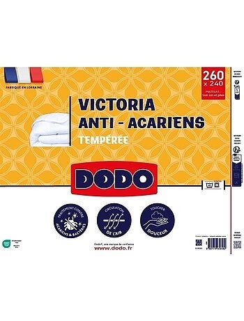 Couette tempérée 300gr/m² - dodo - victoria - anti-acariens - 240 x 260 cm - blanc