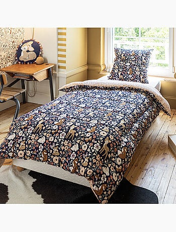 Couette tempérée réversible - + 2 taies - Coton 57 fils - Foret enchantée