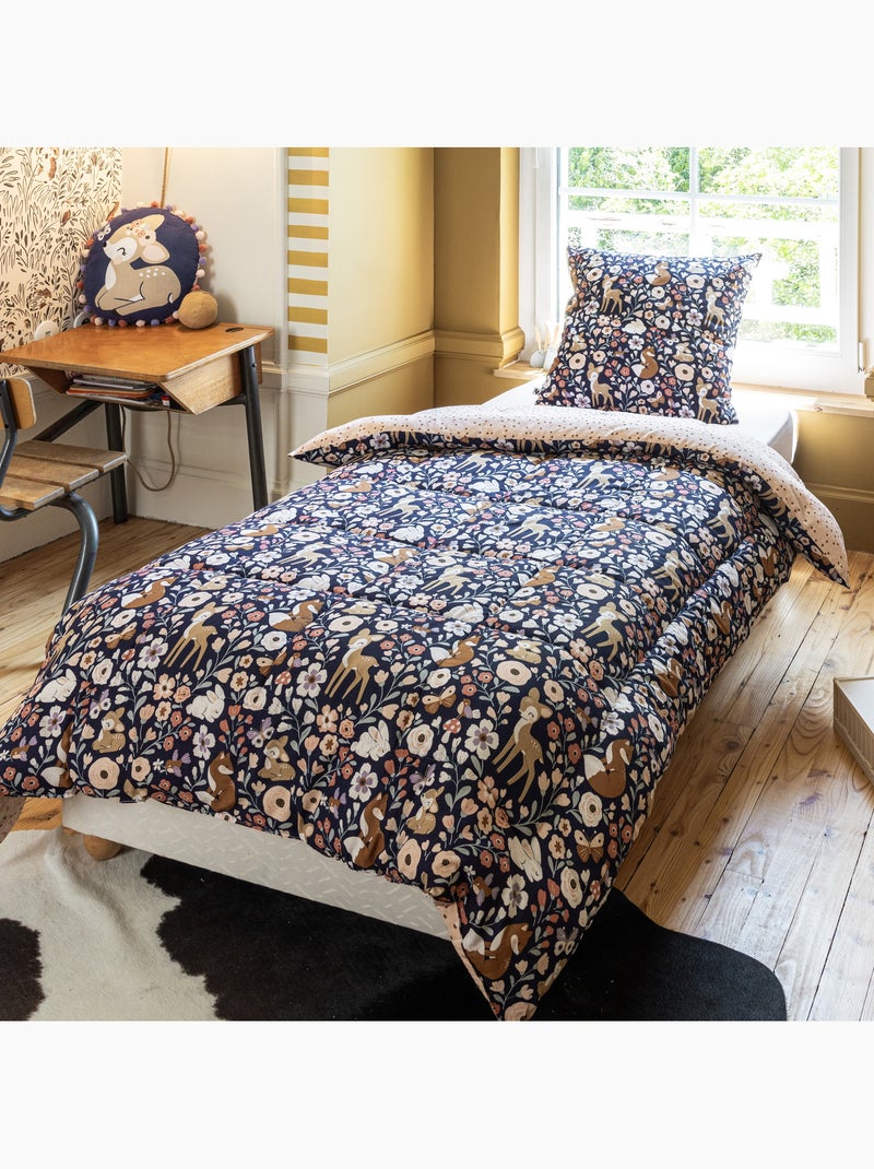Couette tempérée réversible - + 2 taies - Coton 57 fils - Foret enchantée Rose - Kiabi