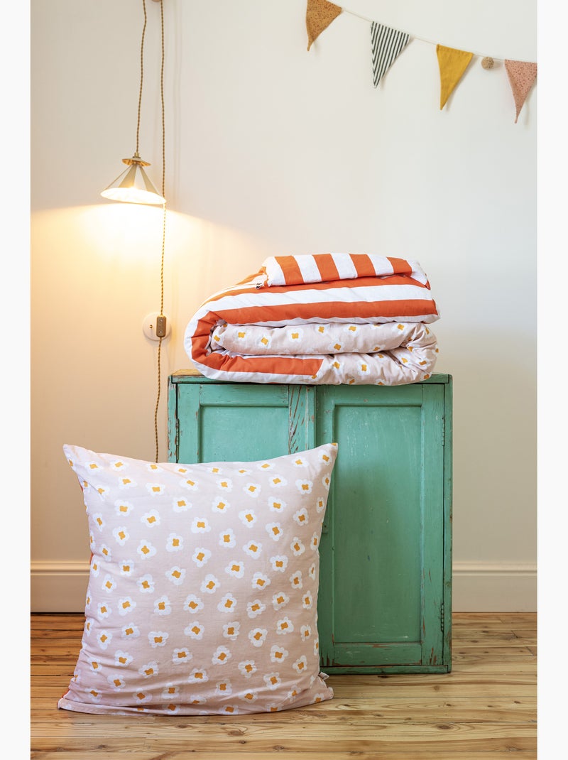 Couette tempérée réversible - + 2 taies - Coton 57 fils - Fresh popcorn Rouge - Kiabi