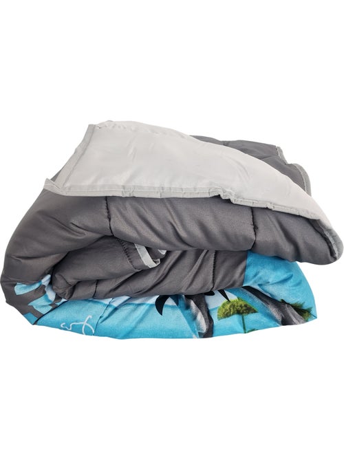 Couette ultra légère imprimée Dauphins / Uni gris  - 2 personnes 220 x 240 - spécial été - mortreux - Kiabi